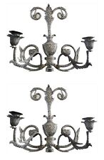 Large Candle Wall Sconces Pair Chased Ornate Hand Crafted Vintage Silverplate picture