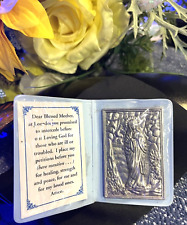 Blessed Mother of Lourdes metal pocket prayer w/holder Vintage ~ Nice Deal picture