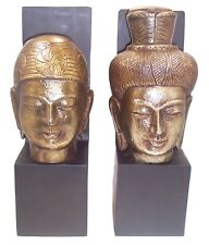 Set of 2 Bombay Company Metal Buddha Head Statues, Wall Art or Bookends 14” Tall picture