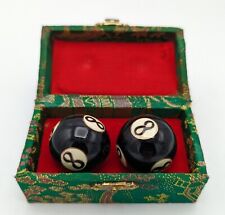 Vintage BAODING BALLS set of 2 Chiming Infinity Figure 8  Fabric Wooden Box Nice picture