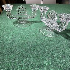 American Fostoria Two 2 Pillar Candle Holder Flat Arm Brilliant Elegance Crystal picture