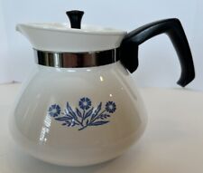 Corning Ware Tea Pot 6 Cup Vintage White Blue Cornflower Floral Metal Lid picture