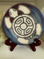 Art Pottery Small Collectible Display Plate - Raku - Sea Turtle Signed picture