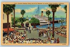 Santa Catalina California CA Postcard Crowds Daily Arrival Steamer Avalon c1940 picture