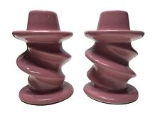 Vtg 80s Mauve Dusty Rose Ceramic Twist Post Modern Candleholder Pair Set picture