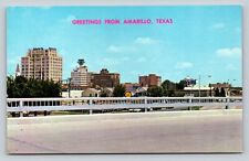 Greetings From Amarillo Texas Skyline From Expressway VINTAGE Postcard picture