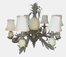 1980's Vintage Quoizel 6-light Chandelier: Metal with Carved Wooden Pineapples picture