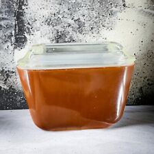 Vintage Pyrex Brown Small Fridgie Refrigerator Dish Clear Lid MCM B1 1.5 Cup 28 picture