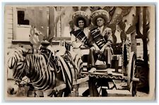 Tijuana Mexico Postcard RPPC Photo Old Couple Riding Horse c1940's Vintage picture