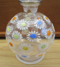 Vtg Czechoslovakia Glass Perfume Bottle Vase Hand Painted Flowers Bohemian Chic picture