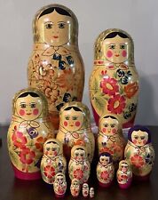 Vintage Set Of 14 Russian Hand Painted Matryoshka Nesting Dolls Signed 13” Tall picture