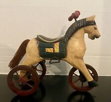Vintage Wooden And Metal Hand Carved Hand Painted Horse Tricycle Folk Art 9” picture