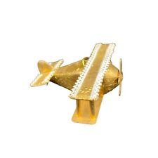 Vintage Mid Century Modern Gold Plastic Airplane Christmas Ornament Hong Kong picture