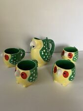 VTG FRITZ & FLOYD Parrot Pitcher & 4 Matching Cups Whimsical Fun Patio Bar/Ware picture