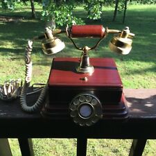 Antique Telephone, Wooden, Corded, Classic Rotary Dial, Hanging Handset picture