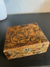 Antique/Vintage Flemish Art Co Pyrography Carved Wooden Jewelry/Trinket Box picture