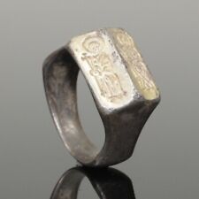 ANCIENT MEDIEVAL ICONOGRAPHIC SILVER GILT RING WITH  SAINTS - CIRCA 15TH C AD picture