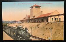 Postcard Everett WA - Great Northern Railroad Depot Steam Locomotive Train  picture