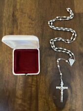 Vintage Antique Sterling Silver Smooth Beads Rosary Necklace Beaded With Case picture
