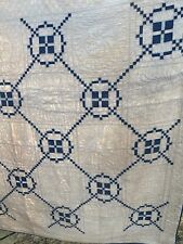 Early Fabric BLUE & WHITE Calico Quilt  66 X 84 TINY Hand Done Pieces picture
