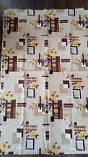 Vtg Mid Century Modern MCM Barkcloth Fabric Brown Gold Geometric Flowers 3 yards picture