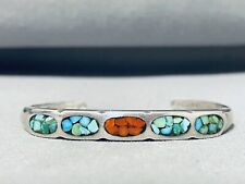 AUTHENTIC VINTAGE NAVAJO TURQUOISE CORAL STERLING SILVER BRACELET picture
