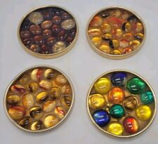 VINTAGE 4 GOLD METAL & GLASS COLORED GEM STONE DRINK COASTERS picture