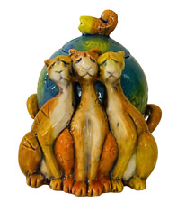 Porcelain DaNisha 3 Cats with Fish Bones Miniature Sculpture picture
