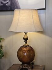 Vintage Amber Glass Pressed Grapes Tall Table Lamp Gold Tone Metal Shade 32