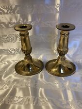 Pair Of Vintage Heavyweight Brass Candle Sticks Oval Base Made in England picture