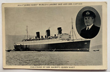 1936 Ship Postcard Cunard Line RMS Queen Mary & Her Captain World's Largest Ship picture