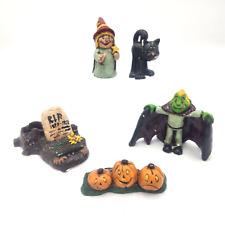 Vintage 1981 Handmade Halloween Figurines Set of 5 Witch Dracula Cat Pumpkins picture