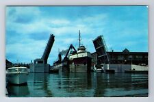Alpena MI-Michigan The Steamship R E Moody, Double Leaf Bridge, Vintage Postcard picture