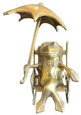Frog in Rocking Chair Figurine Brass Umbrella Bow Tie Gentleman Frog Antique picture