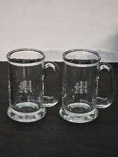 Pair Of Heavy Glass Etched M Design Beer Mug picture