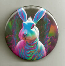 Retro  Repro Trippy Hippie White Rabbit Button 2.25