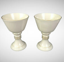 PAIR Lenox Porcelain Gold Ivory Pedestal Footed Compote Chalice Vase Planter picture