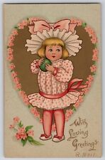 Valentine's Day TUCKS 126 Heart's Delight Little Girl Pink Dress Postcard 1910's picture