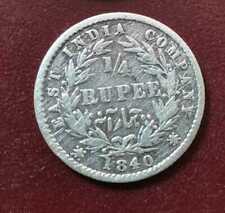 Antique 1840 Queen Victoria East India Company 1/4 Rupee Silver coin picture