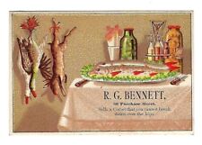 c1890's Victorian Trade Card R.G. Bennett, Corsets, Ducks, Rabbit, Fish Dinner picture