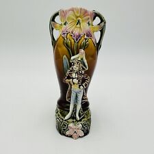 Majolica Vase Art Nouveau Small Figural Napoleon Urn Floral Antique 1900 French  picture