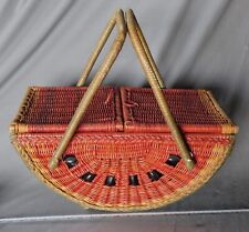 Vintage wicker watermelon picnic basket rattan dyed beaded polychrome ca. 1950s picture