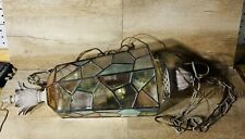 Mid Century Leaded Stained Glass Hanging Chandelier Light picture