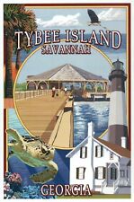 Tybee Island Savannah Georgia Montage, Lighthouse, Turtle etc. - Modern Postcard picture