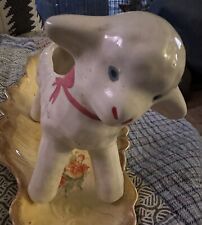 Vintage 1950's White Lamb Planter with Pink Bow 🎀 picture
