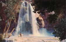 Havasu Falls with horseback rider in Grand Canyon, Arizona vintage unposted picture