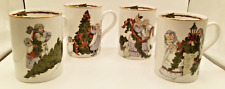 Vintage 1982 Fitz & Floyd Deck The Halls Christmas Cups Mugs Set of 4 Japan picture
