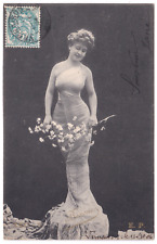 French Woman Studio Portrait Flowers Pedestal 1904 Vernaison PM Postcard picture