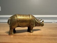 Metal Rhino Sculpture Rhinoceros Statue Figurine Brass India New Delhi 5” picture