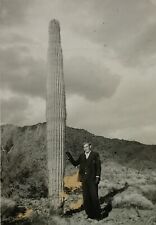 c.1920s Man Tall Cactus Desert Proper Fashion Antique Vintage B&W Photograph picture